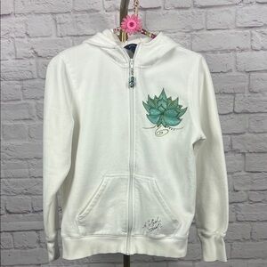 Sport-Tek White Zip-Up Hoodie with Green Lotus Patch